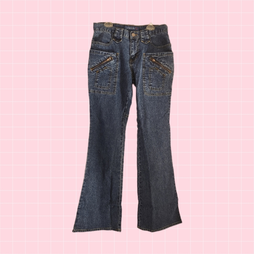 Adolfo 🌸 Dark Blue Flared Jeans with Front Zip Pockets